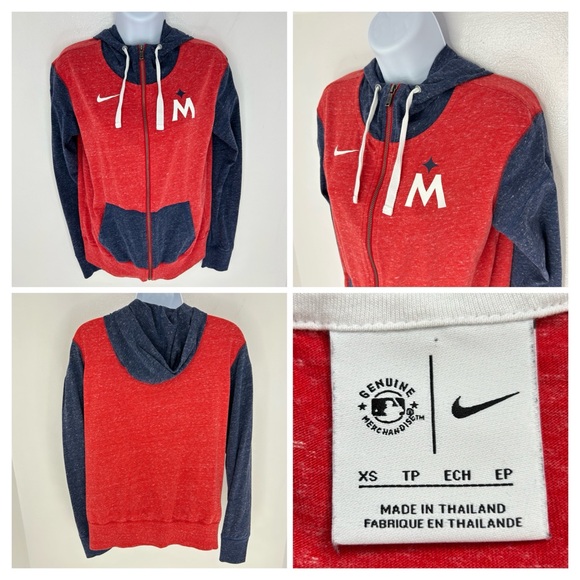 Nike Minnesota Twins Full‎ Zip Hoodie Size XS Lightweight Red Blue MN New Logo - Picture 1 of 13